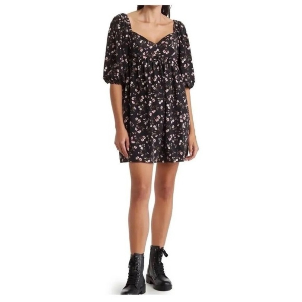 Wayf Black Floral Mini Dress